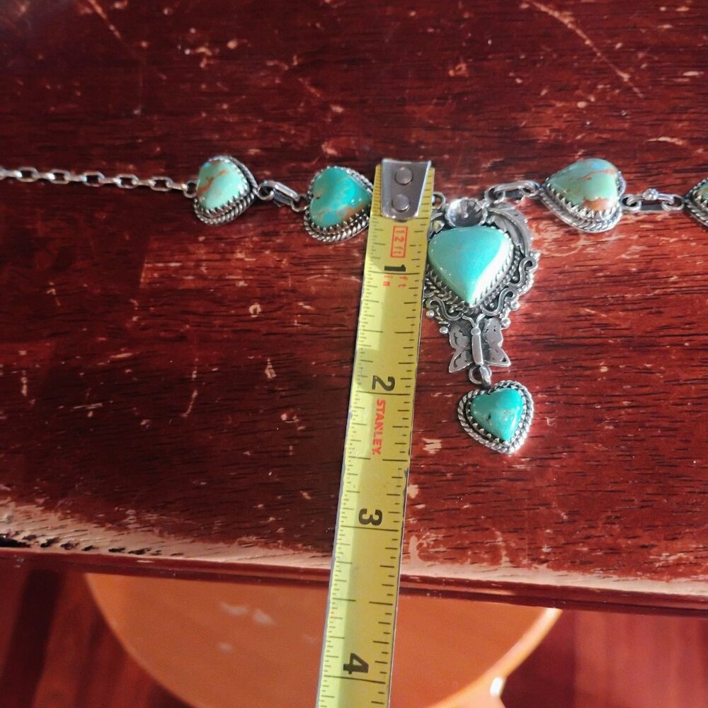 Turquoise Heart Stone Sterling Silver Lariat Necklace Butterfly Flower Southwest - Picture 9 of 12